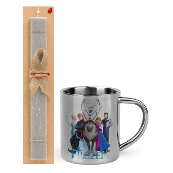 Frozen, Easter Set, metallic thermal cup (300ml) & Easter aromatic flat candle (30cm) (GRAY)