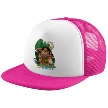 Vaiana, Adult Soft Trucker Hat with Pink/White Mesh (POLYESTER, ADULT, UNISEX, ONE SIZE)