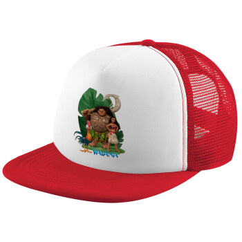 Vaiana, Adult Soft Trucker Hat with Red/White Mesh (POLYESTER, ADULT, UNISEX, ONE SIZE)