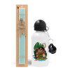 Easter Set, metallic aluminum water bottle (500ml) & scented flat candle (30cm) (TURQUOISE)