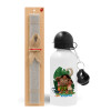 Easter Set, metallic aluminum water bottle (500ml) & aromatic flat Easter candle (30cm) (GRAY)