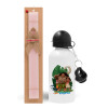 Easter Set, metallic aluminum bottle (500ml) & aromatic flat Easter candle (30cm) (PINK)