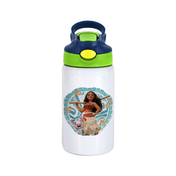 Moana, Children's hot water bottle, stainless steel, with safety straw, green, blue (350ml)