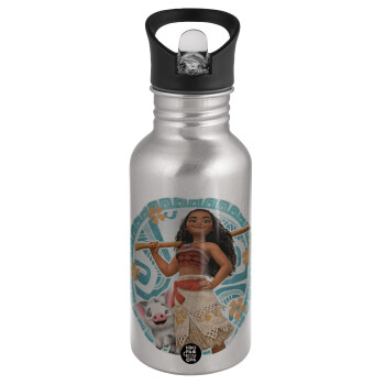 Moana, Water bottle Silver with straw, stainless steel 500ml