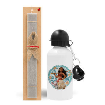 Moana, Easter Set, metallic aluminum water bottle (500ml) & aromatic flat Easter candle (30cm) (GRAY)