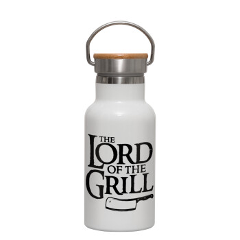 The Lord of the Grill, Metallic thermos (Stainless steel) White with wooden lid (bamboo), double-walled, 350ml