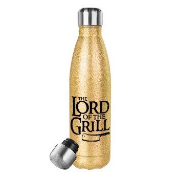 The Lord of the Grill, Glitter gold stainless steel thermos bottle, double-walled, 500ml