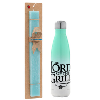 The Lord of the Grill, Easter Set, Metallic green/white thermos (Stainless steel), double-walled, 500ml & scented flat Easter candle (30cm) (TURQUOISE)