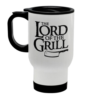 The Lord of the Grill, Stainless steel travel mug with lid, double wall white 450ml