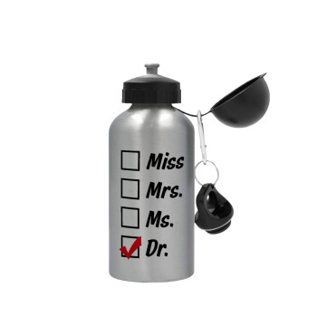Miss, Mrs, Ms, DR, Μεταλλικό παγούρι νερού, Ασημένιο, αλουμινίου 500ml
