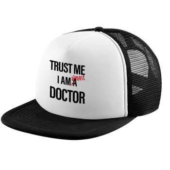 Trust me, i am (almost) Doctor, Καπέλο παιδικό Soft Trucker με Δίχτυ ΜΑΥΡΟ/ΛΕΥΚΟ (POLYESTER, ΠΑΙΔΙΚΟ, ONE SIZE)