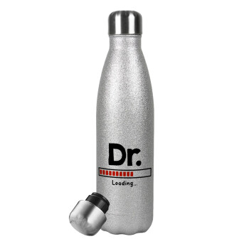 DR. Loading..., Μεταλλικό παγούρι θερμός Glitter Aσημένιο (Stainless steel), διπλού τοιχώματος, 500ml