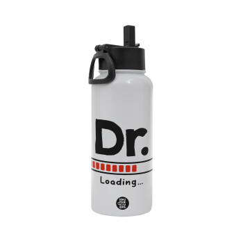 DR. Loading..., Metal mug thermo White with Straw and Spout Lid (Stainless steel), double wall, 950ml