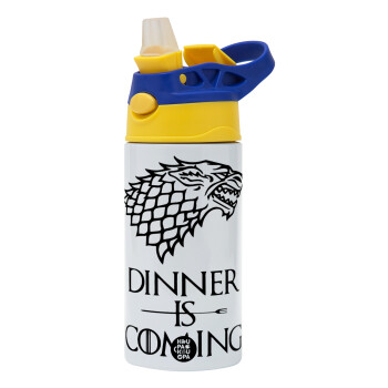 Dinner is coming (GOT), Children's hot water bottle, stainless steel, with safety straw, green, blue (360ml) BPA FREE