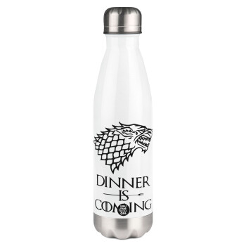Dinner is coming (GOT), Metal mug thermos White (Stainless steel), double wall, 500ml