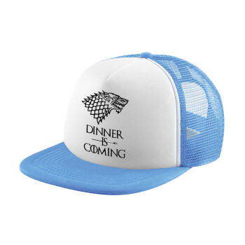 Dinner is coming (GOT), Child's Soft Trucker Hat with Blue/White Mesh (POLYESTER, CHILD, ONE SIZE)