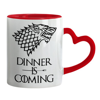 Dinner is coming (GOT), Mug heart red handle, ceramic, 330ml