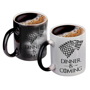 Dinner is coming (GOT), Color changing magic Mug, ceramic, 330ml when adding hot liquid inside, the black colour desappears (1 pcs)