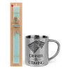 Easter Set, metallic thermal cup (300ml) & aromatic flat Easter candle (30cm) (TURQUOISE)