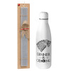 Easter Set, metallic Inox water bottle (700ml) & Easter scented flat candle (30cm) (GRAY)