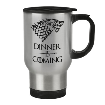 Dinner is coming (GOT), Stainless steel travel mug with lid, double wall 450ml