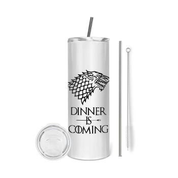 Dinner is coming (GOT), Eco friendly ποτήρι θερμό (tumbler) από ανοξείδωτο ατσάλι 600ml, με μεταλλικό καλαμάκι & βούρτσα καθαρισμού