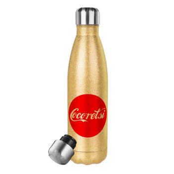 Cocoretsi, Glitter gold stainless steel thermos bottle, double-walled, 500ml