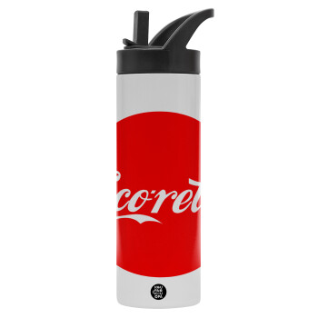 Cocoretsi, Metallic thermos bottle with straw & handle, stainless steel (Stainless steel 304), double-walled, 600ml.