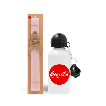 Cocoretsi, Easter Set, metallic aluminum bottle (500ml) & aromatic flat Easter candle (30cm) (PINK)