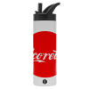 Metallic thermos bottle with straw & handle, stainless steel (Stainless steel 304), double-walled, 600ml.