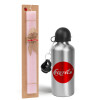 Easter Set, metallic Silver aluminum water bottle (500ml) & scented flat Easter candle (30cm) (PINK)