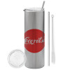 Tumbler stainless steel Silver 600ml, with metal straw & cleaning brush