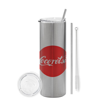 Cocoretsi, Eco friendly stainless steel Silver tumbler 600ml, with metal straw & cleaning brush