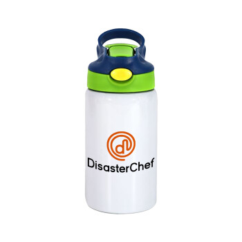 Disaster Chef, Children's hot water bottle, stainless steel, with safety straw, green, blue (350ml)