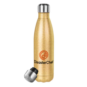 Disaster Chef, Glitter gold stainless steel thermos bottle, double-walled, 500ml