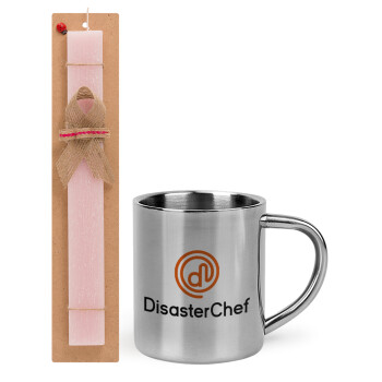 Disaster Chef, Easter Set, metallic thermal cup (300ml) & aromatic flat Easter candle (30cm) (PINK)