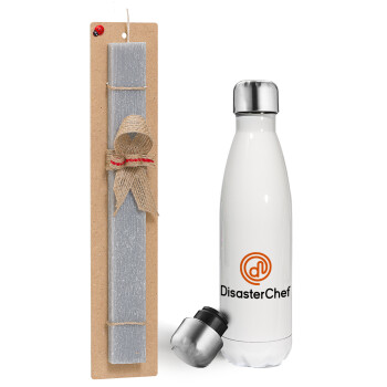 Disaster Chef, Easter candle, metallic white thermos bottle (500ml) & aromatic flat candle (30cm) (GRAY)