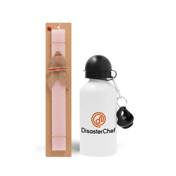 Disaster Chef, Easter Set, metallic aluminum bottle (500ml) & aromatic flat Easter candle (30cm) (PINK)