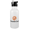 White water bottle with straw, stainless steel 600ml