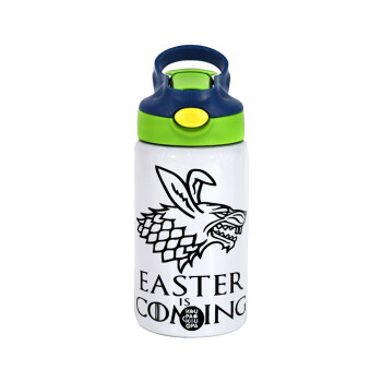 Easter is coming (GOT), Children's hot water bottle, stainless steel, with safety straw, green, blue (350ml)