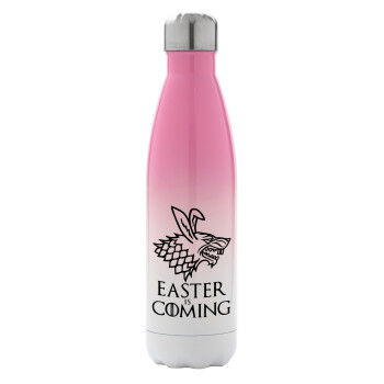 Easter is coming (GOT), Μεταλλικό παγούρι θερμός Ροζ/Λευκό (Stainless steel), διπλού τοιχώματος, 500ml