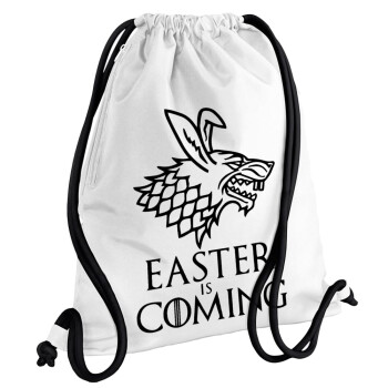 Easter is coming (GOT), Backpack pouch GYMBAG white, with pocket (40x48cm) & thick cords