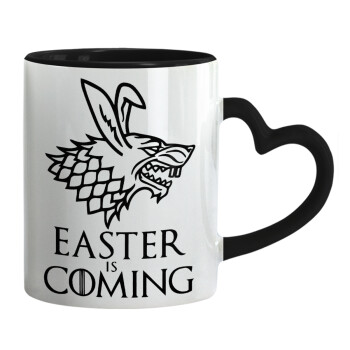 Easter is coming (GOT), Mug heart black handle, ceramic, 330ml