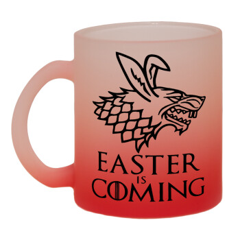 Easter is coming (GOT), Κούπα γυάλινη δίχρωμη με βάση το κόκκινο ματ, 330ml