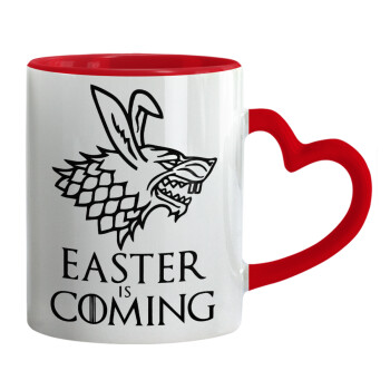 Easter is coming (GOT), Mug heart red handle, ceramic, 330ml