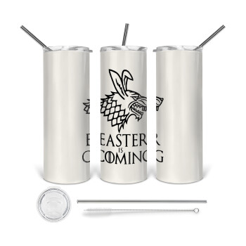 Easter is coming (GOT), Tumbler ποτήρι θερμό από ανοξείδωτο ατσάλι 600ml, με μεταλλικό καλαμάκι & βούρτσα καθαρισμού