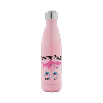 Mommy Shark (με ονόματα παιδικά), Metal mug thermos Pink Iridiscent (Stainless steel), double wall, 500ml