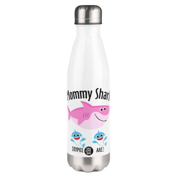 Mommy Shark (με ονόματα παιδικά), Metal mug thermos White (Stainless steel), double wall, 500ml