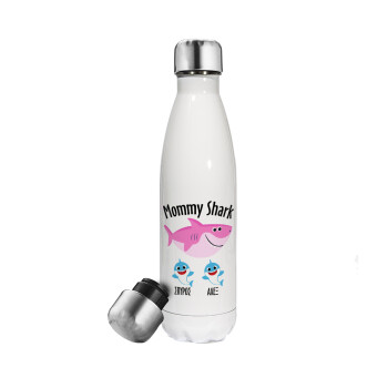 Mommy Shark (με ονόματα παιδικά), Metal mug thermos White (Stainless steel), double wall, 500ml