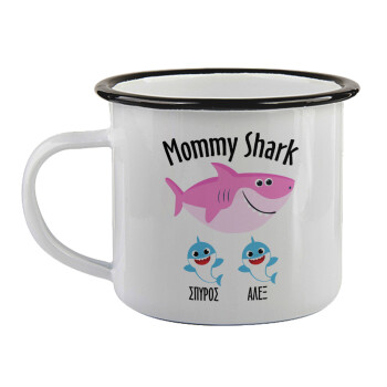 Mommy Shark (με ονόματα παιδικά), Κούπα εμαγιέ με μαύρο χείλος 360ml